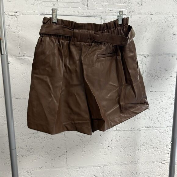 Brown Leather Women's Shorts - MASON BAKER - Size Large Belted - BRAND NEW - Picture 2 of 3